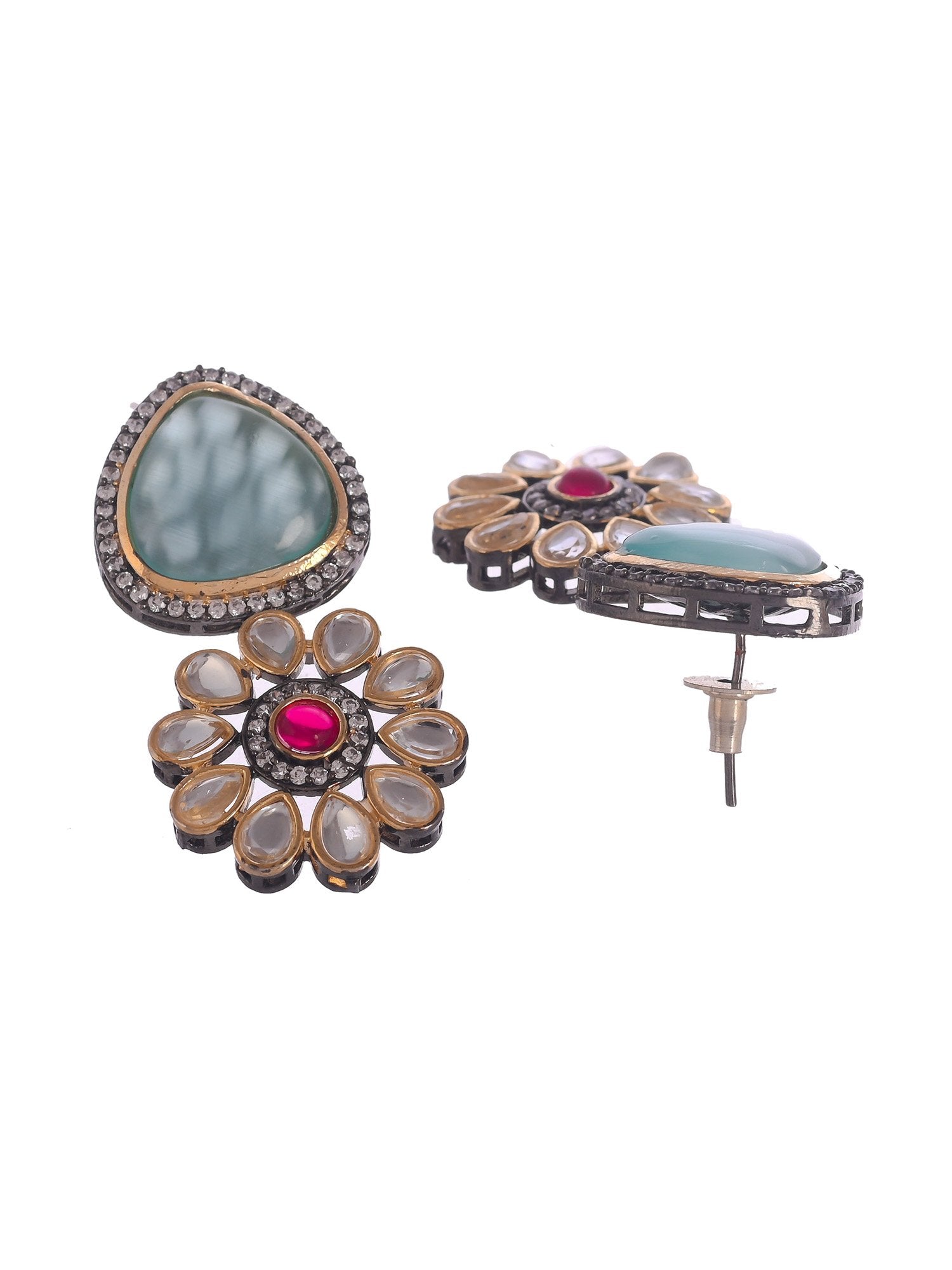 Gold Plated Blue & White Kundan Jewellery Set - Image 6