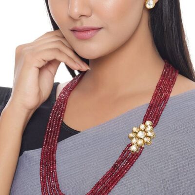 Bridal Kundan and Maroon Stones Necklace Set
