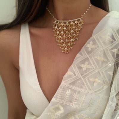 Gold Finish Kundan Pearl Necklace