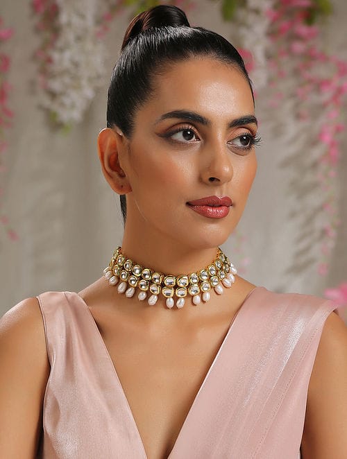 Gold Plated Kundan Wedding Necklace Set - Image 2