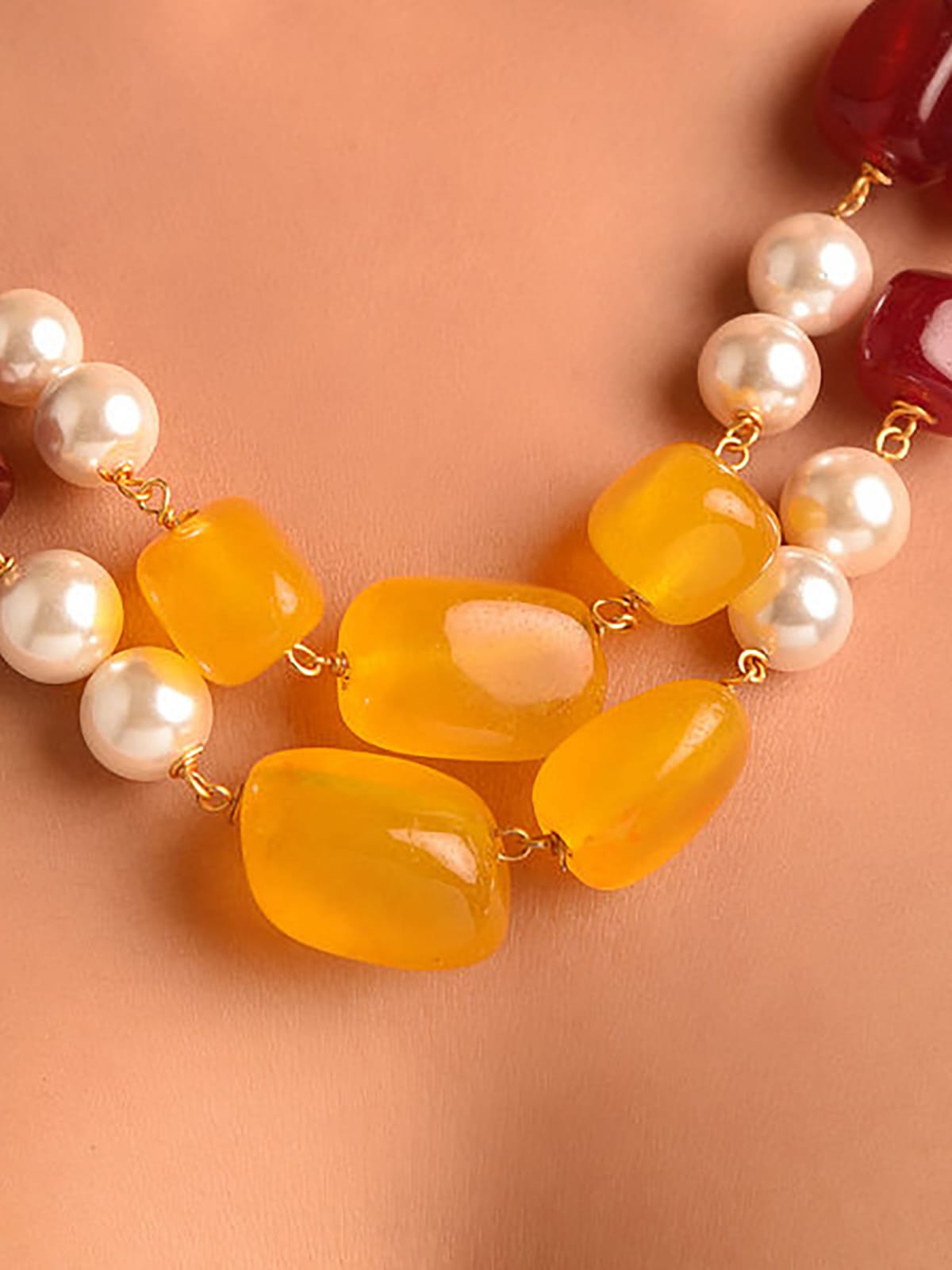 Multi Color Pearls Handcrafted Layered Necklace - Image 4