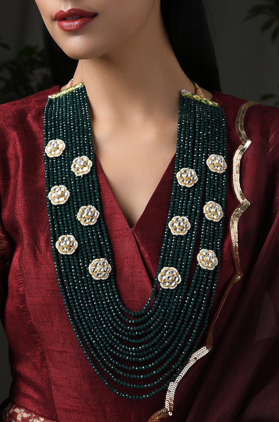 Kundan Necklace ,Green Long Necklace - Image 3