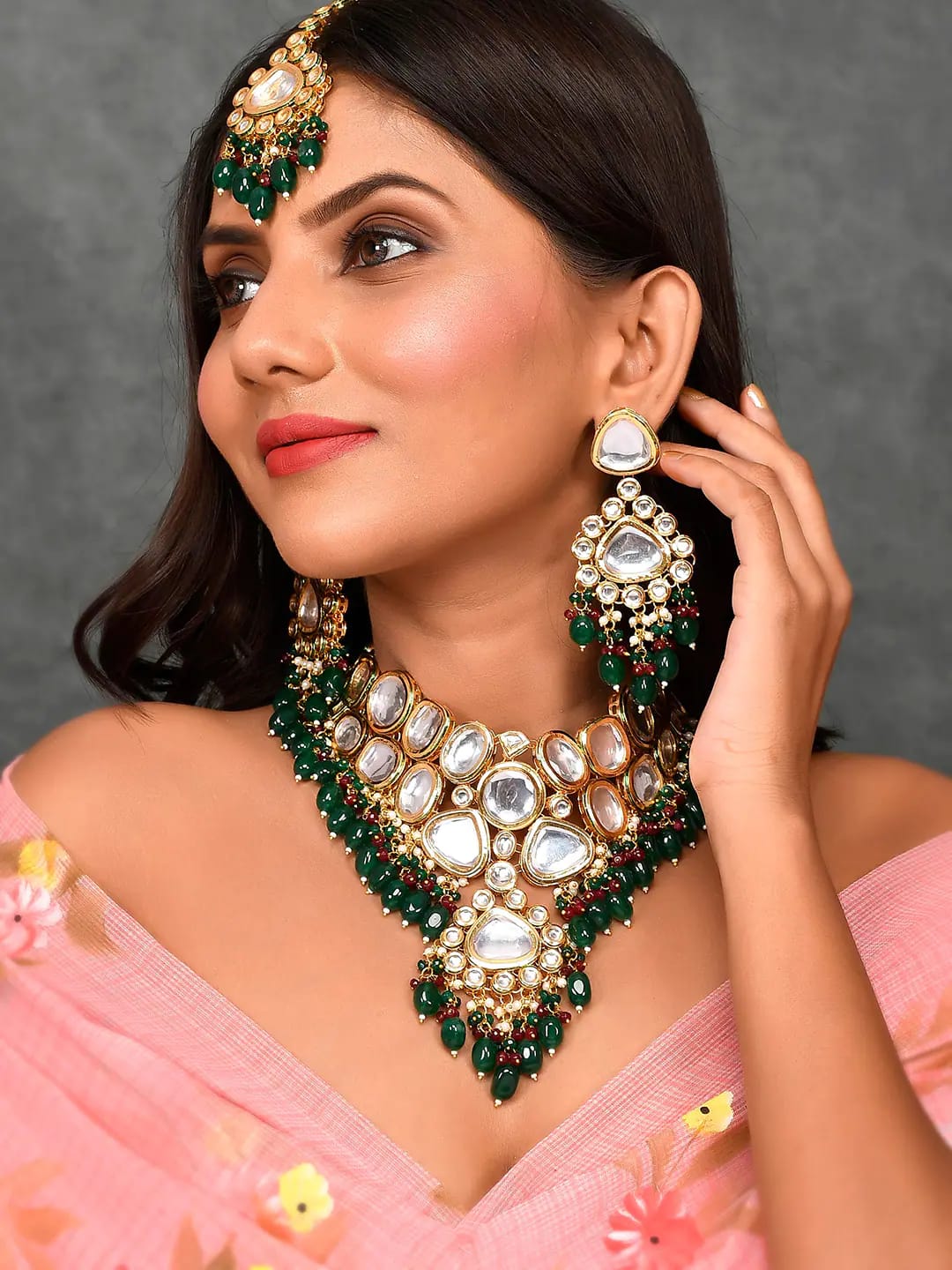 Gold Plated Wedding Maang Tika & Necklace Set - Image 2
