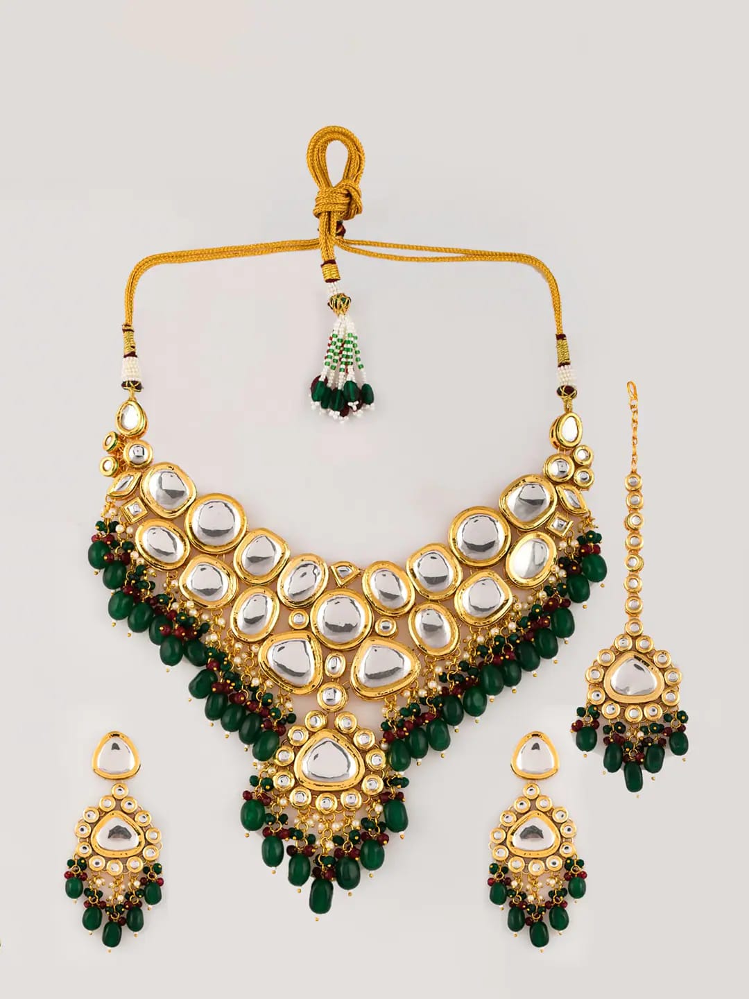 Gold Plated Wedding Maang Tika & Necklace Set - Image 3