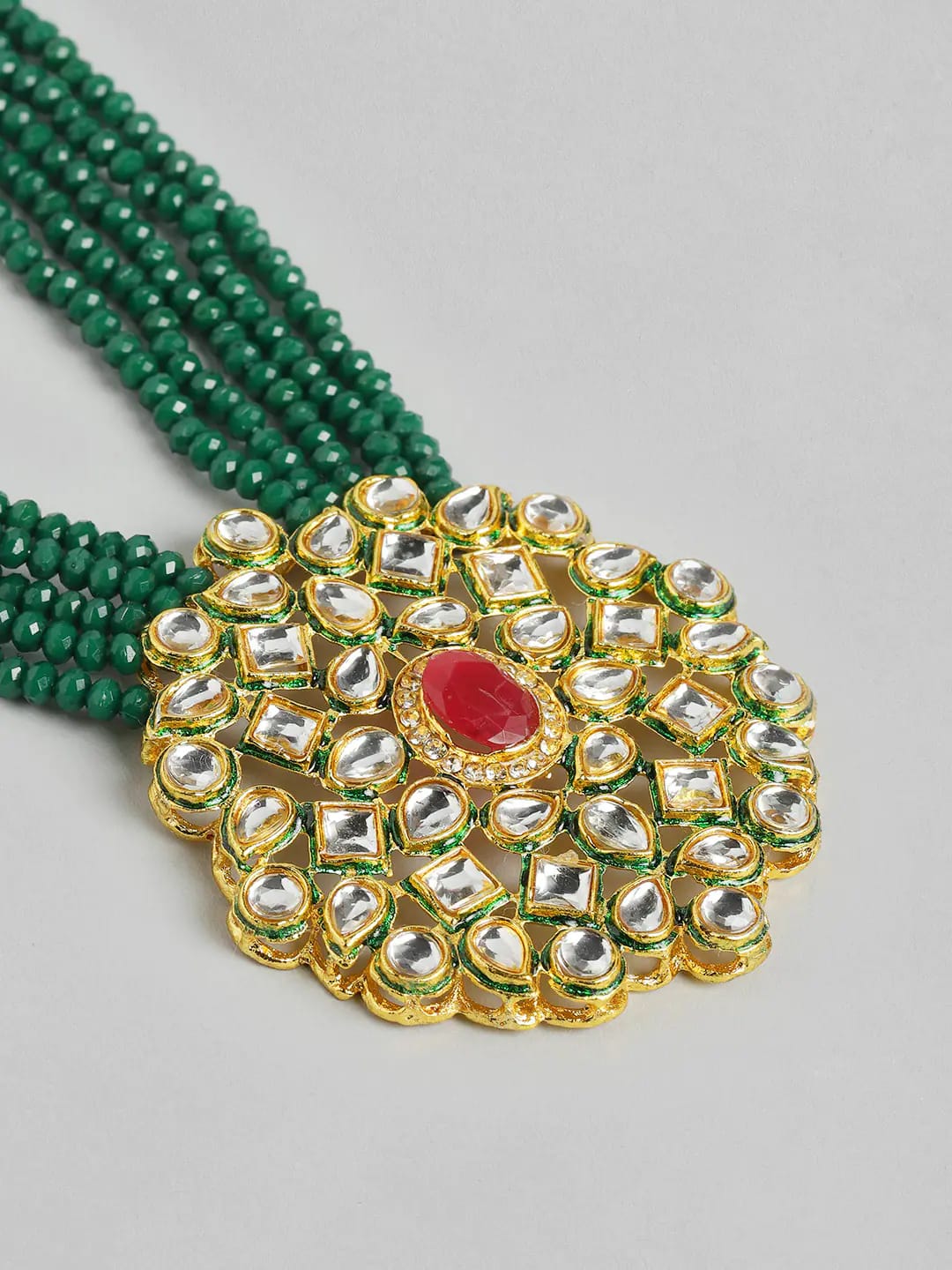 Long Kundan Gold Plated Wedding Necklace With Earring - Image 3