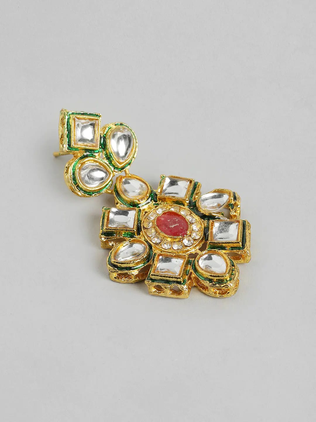 Long Kundan Gold Plated Wedding Necklace With Earring - Image 5