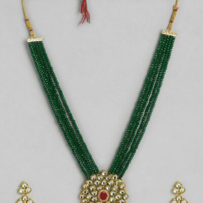 Long Kundan Gold Plated Wedding Necklace With Earring