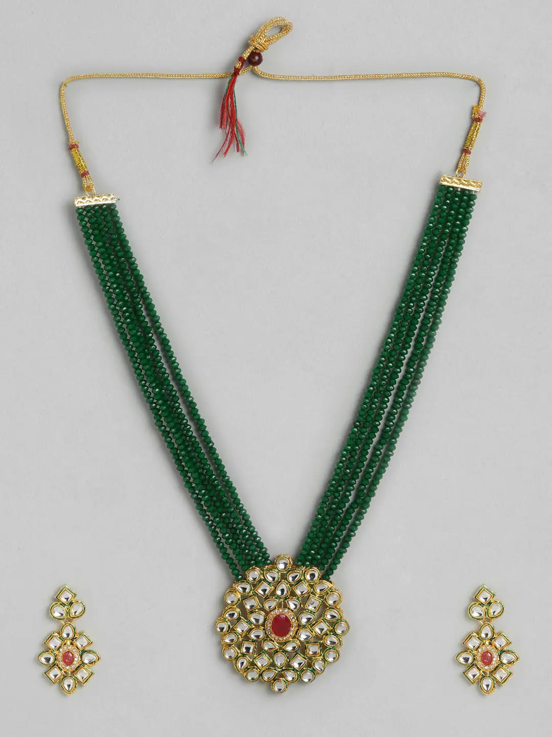 Long Kundan Gold Plated Wedding Necklace With Earring