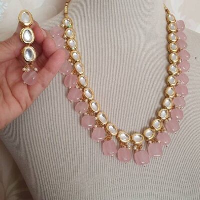 Gold Plated Kundan Necklace With Earring