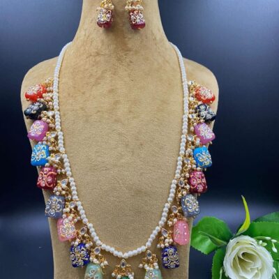 Long Pearl Haar Crystal Gold Plated Bridal Jewelry Necklace Set