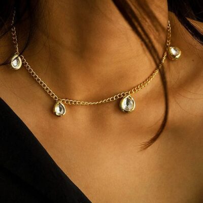 Gold Plated Kundan Chain Necklace