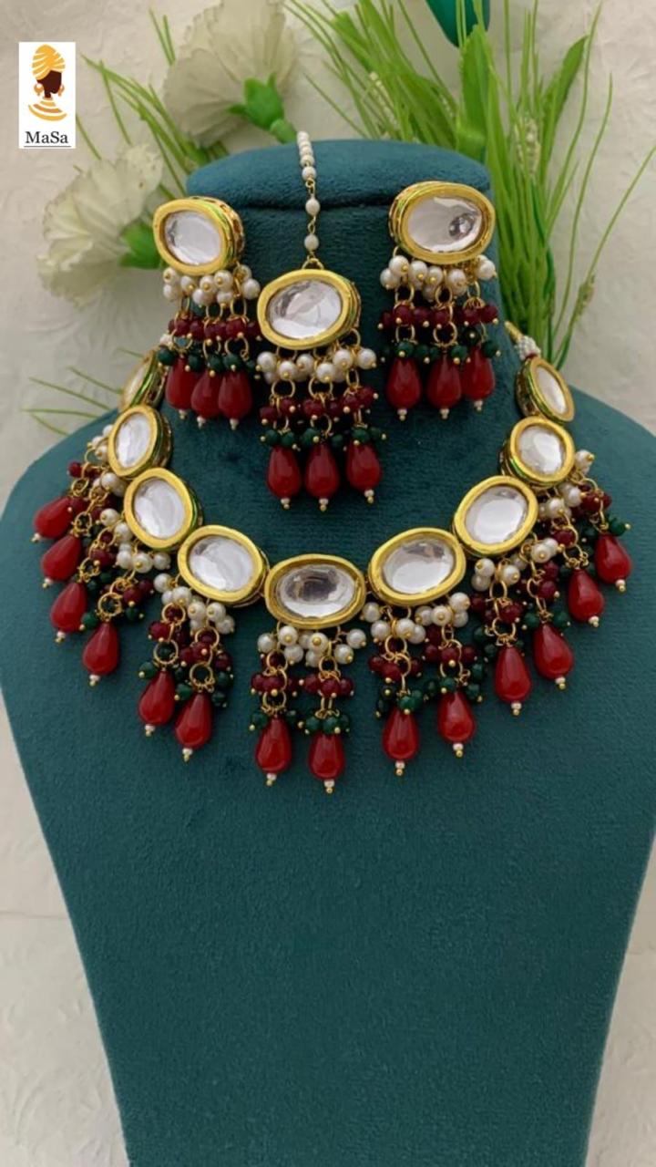 Bollywood Inspired Kundan Choker Necklace Set - Image 5