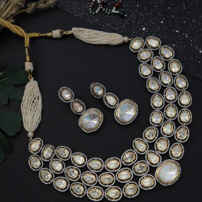 Silver Plated Pearls Polki Embellished Choker Necklace
