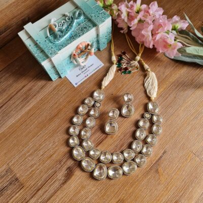 Silver Plated Pearls Polki Embellished Choker Necklace