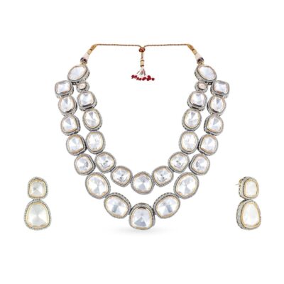 Silver Plated Pearls Polki Embellished Choker Necklace