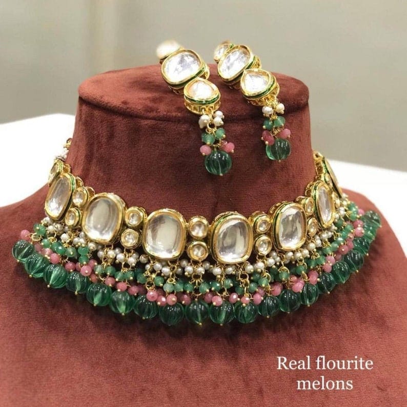 Gold Finish Choker Necklace Set - Image 2