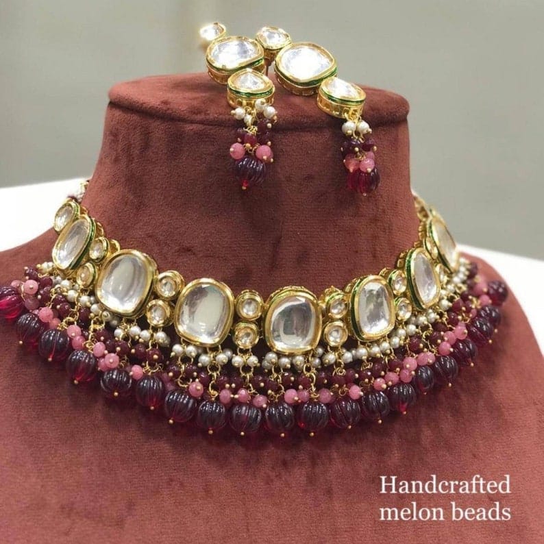 Gold Finish Choker Necklace Set - Image 3