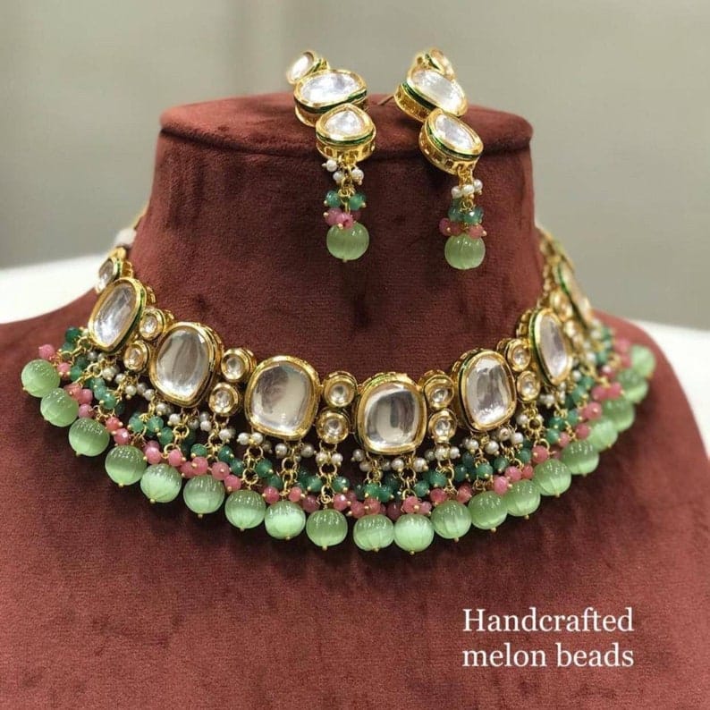 Gold Finish Choker Necklace Set - Image 6