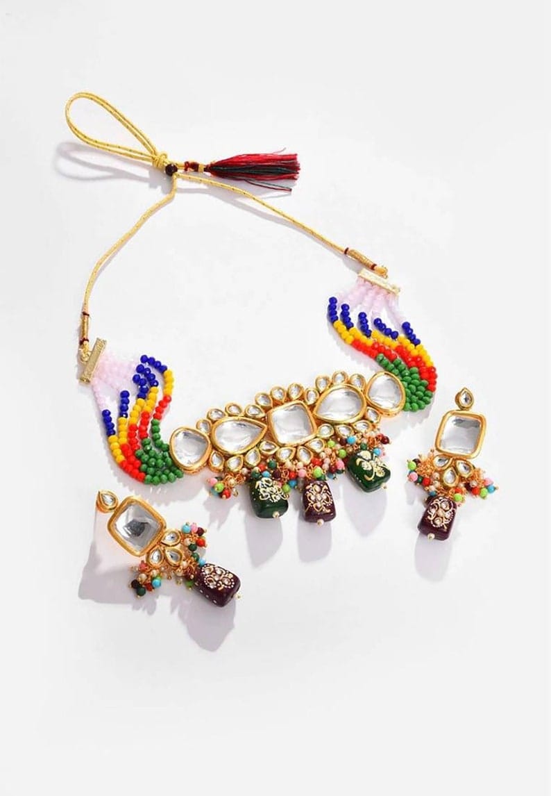 Gold Plated Multi Kundan Choker Set - Image 4