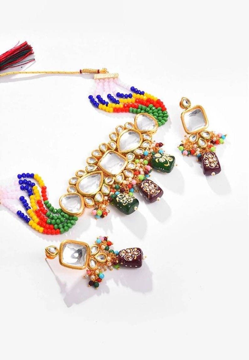Gold Plated Multi Kundan Choker Set - Image 3