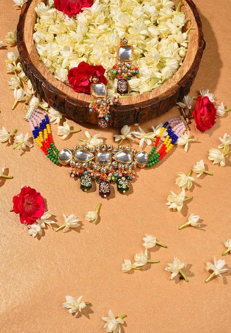 Gold Plated Multi Kundan Choker Set