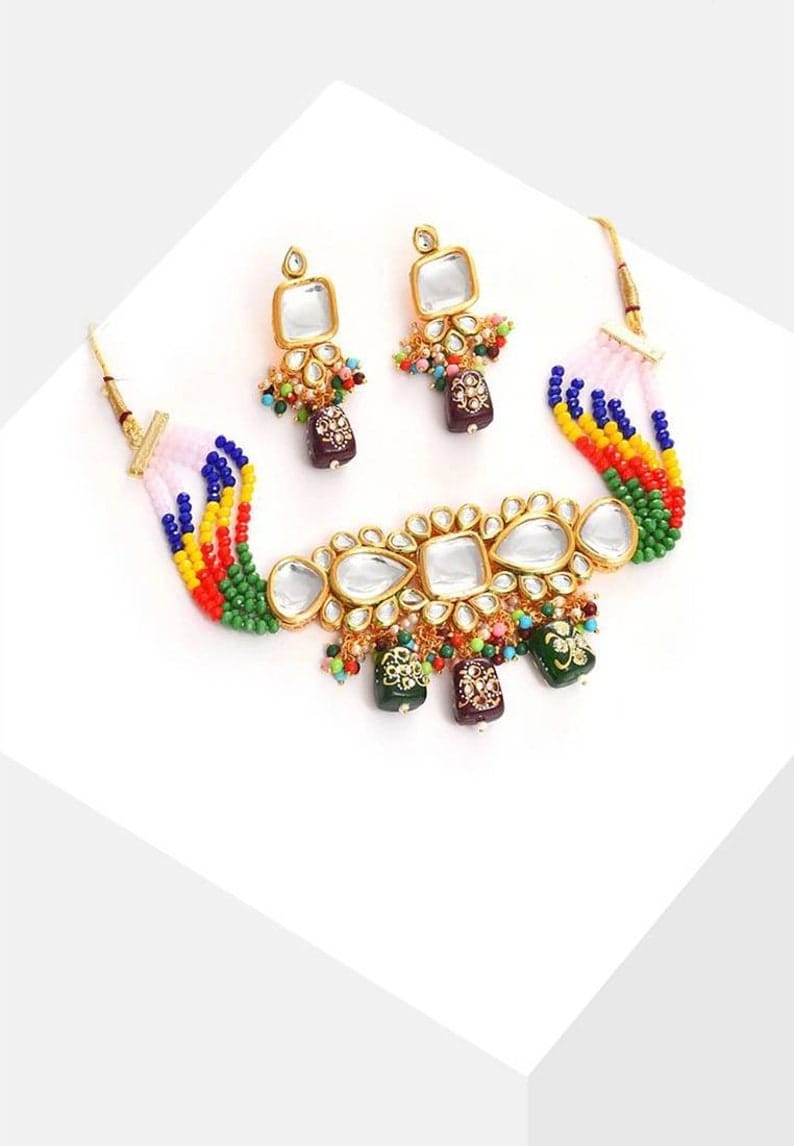 Gold Plated Multi Kundan Choker Set - Image 5