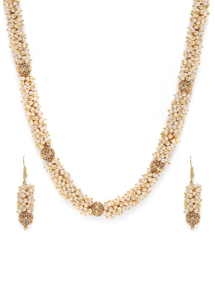 Gold plated Handcrafted pearl long necklace set - Image 4