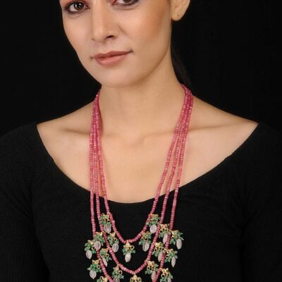 Long Gold Plated Multi Layer Kundan Necklace