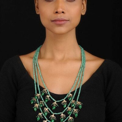 Long Gold Plated Multi Layer Kundan Necklace