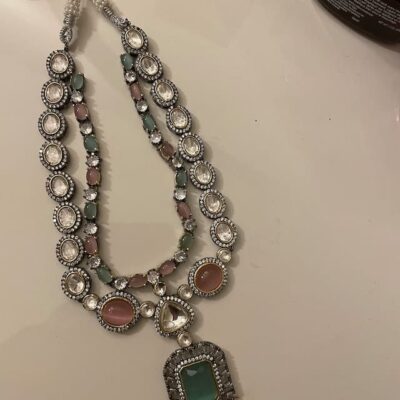 Silver Plated Polki Necklace Set