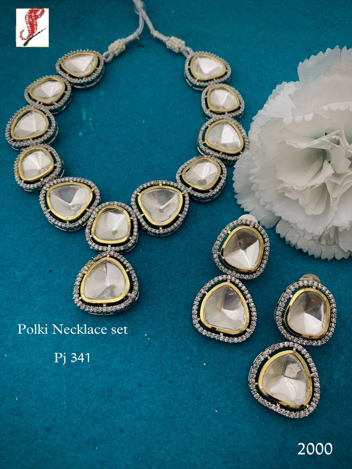 Silver Finish Kundan Polki Necklace Set