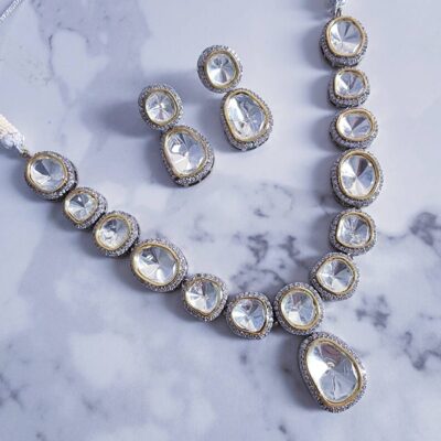 Silver Finish Polki Choker Necklace Set