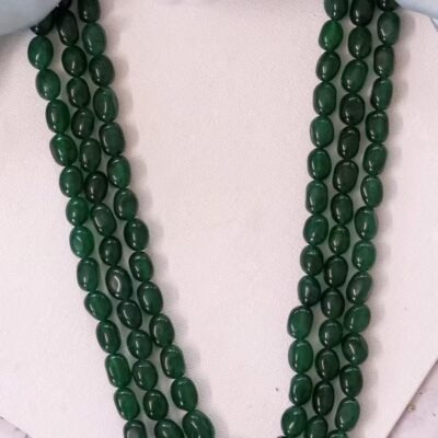 Green Colored Semi-Precious Stone & Emerald Bead Necklace