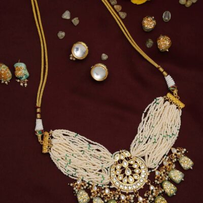 Gold Plated Jadau Kundan Polki Necklace Set