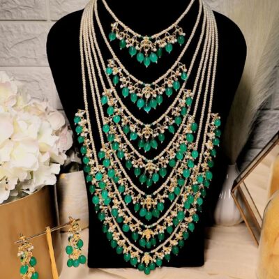 7 Layers Kundan Pearl Polki Long Haar Kundan Necklace Set