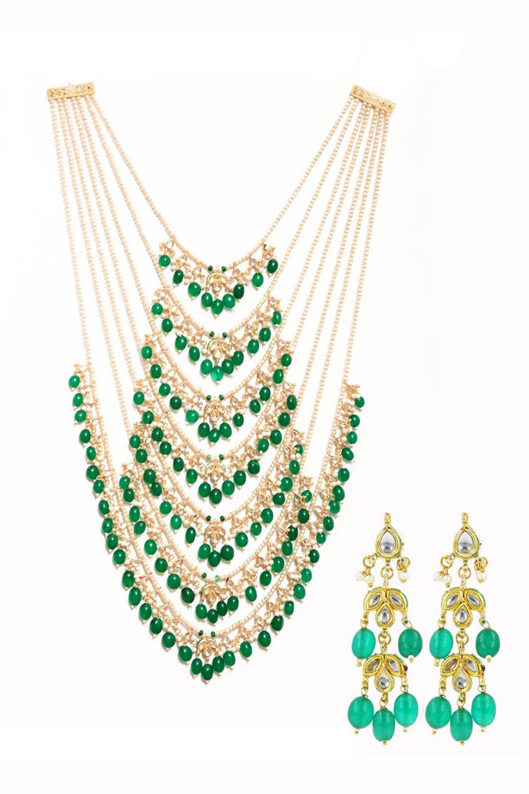 7 Layers Kundan Pearl Polki Long Haar Kundan Necklace Set - Image 4