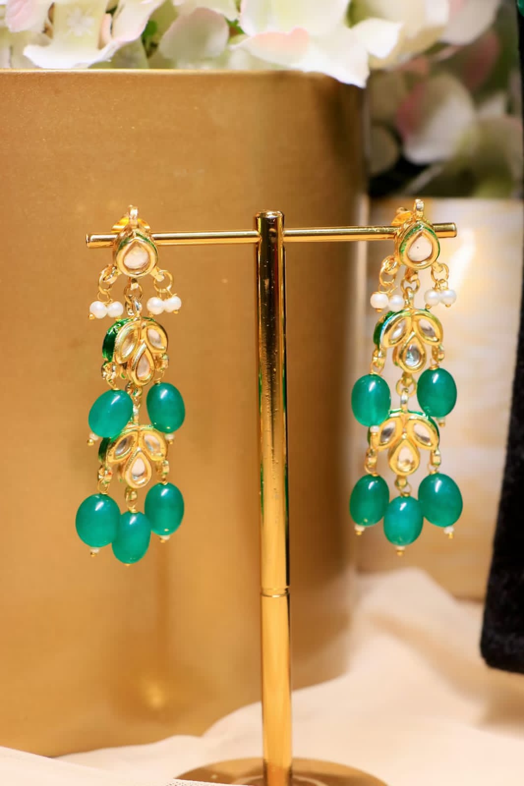 7 Layers Kundan Pearl Polki Long Haar Kundan Necklace Set - Image 3