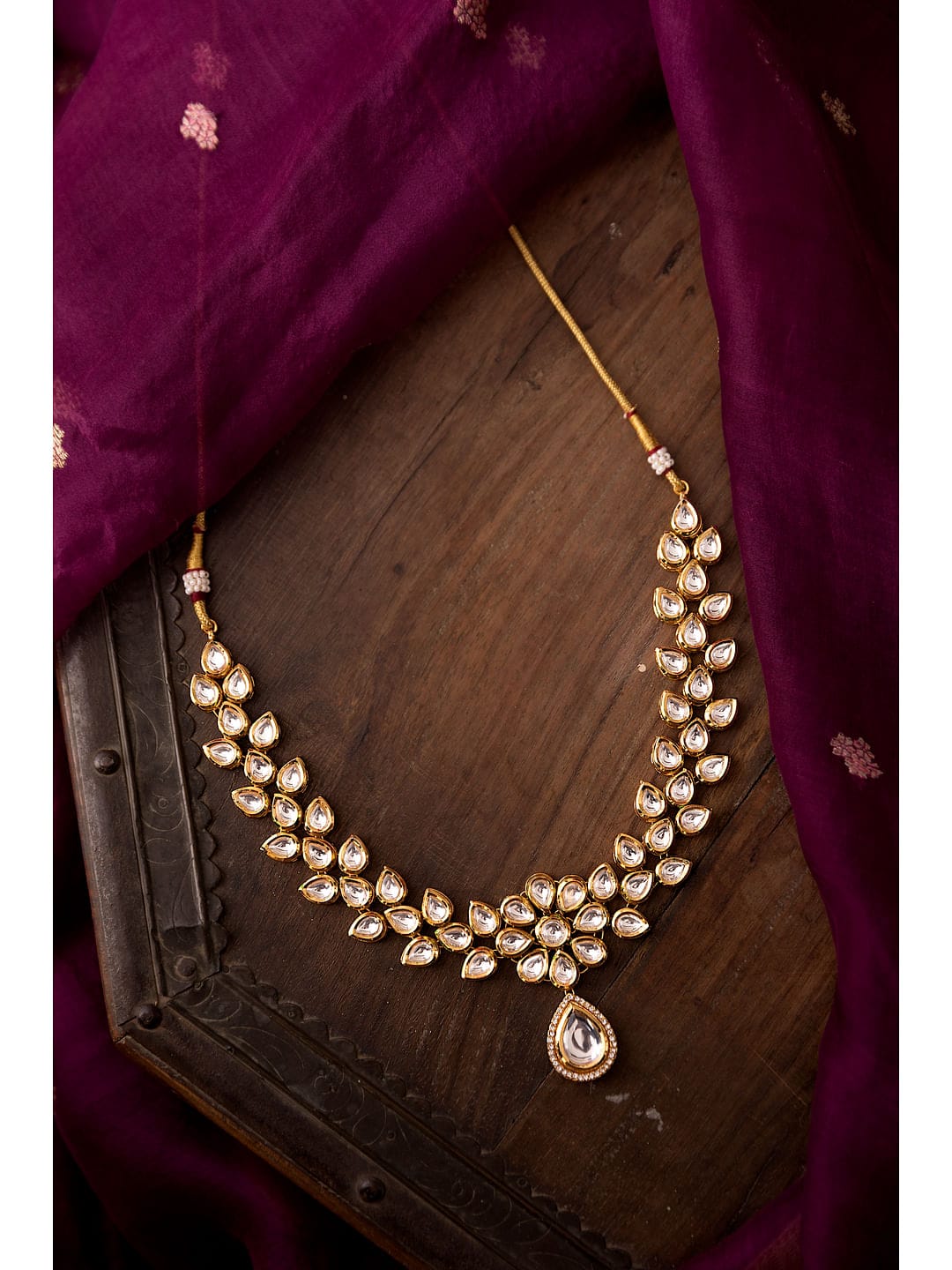 Gold Plated Jadau Kundan Polki Necklace Set - Image 2