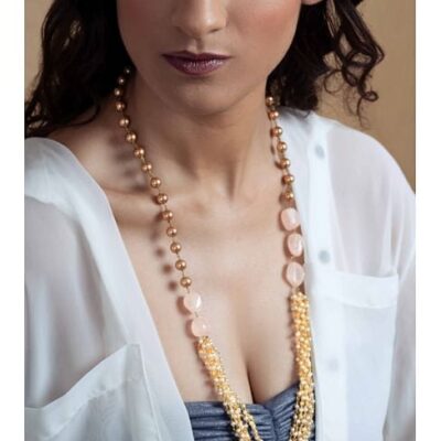 Gold Plated Stone Long Necklace Set