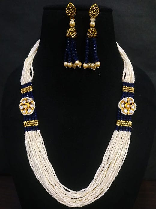 Gold Plated Kundan Stone & Beads Necklace Set - Image 7
