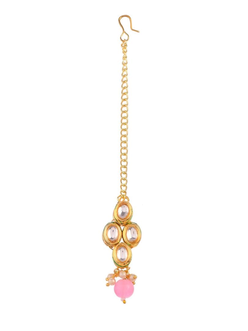 Pink Gold Plated AD Stones With Earring - Image 3