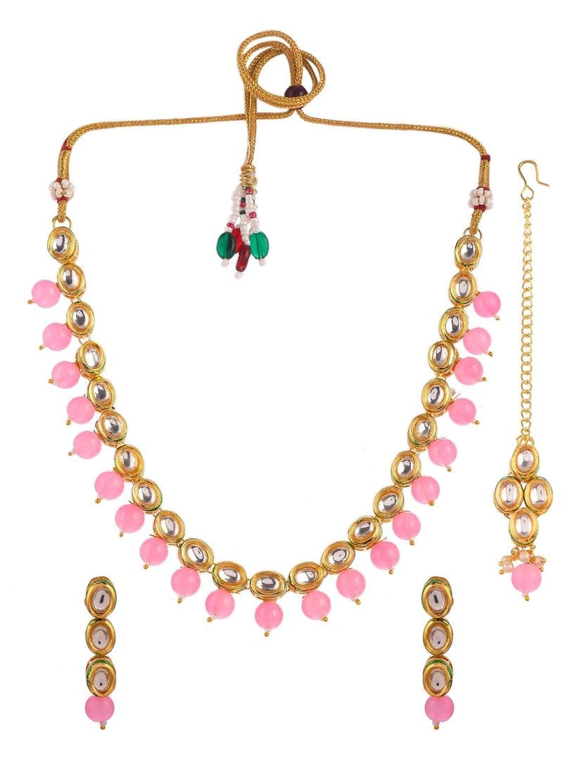Pink Gold Plated AD Stones With Earring