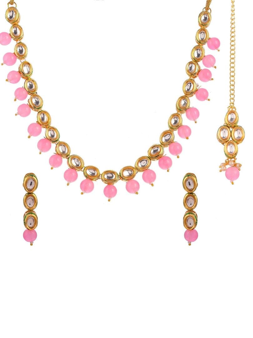 Pink Gold Plated AD Stones With Earring - Image 2