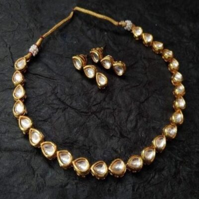 Gold Plated Kundan Choker Necklace With Earring