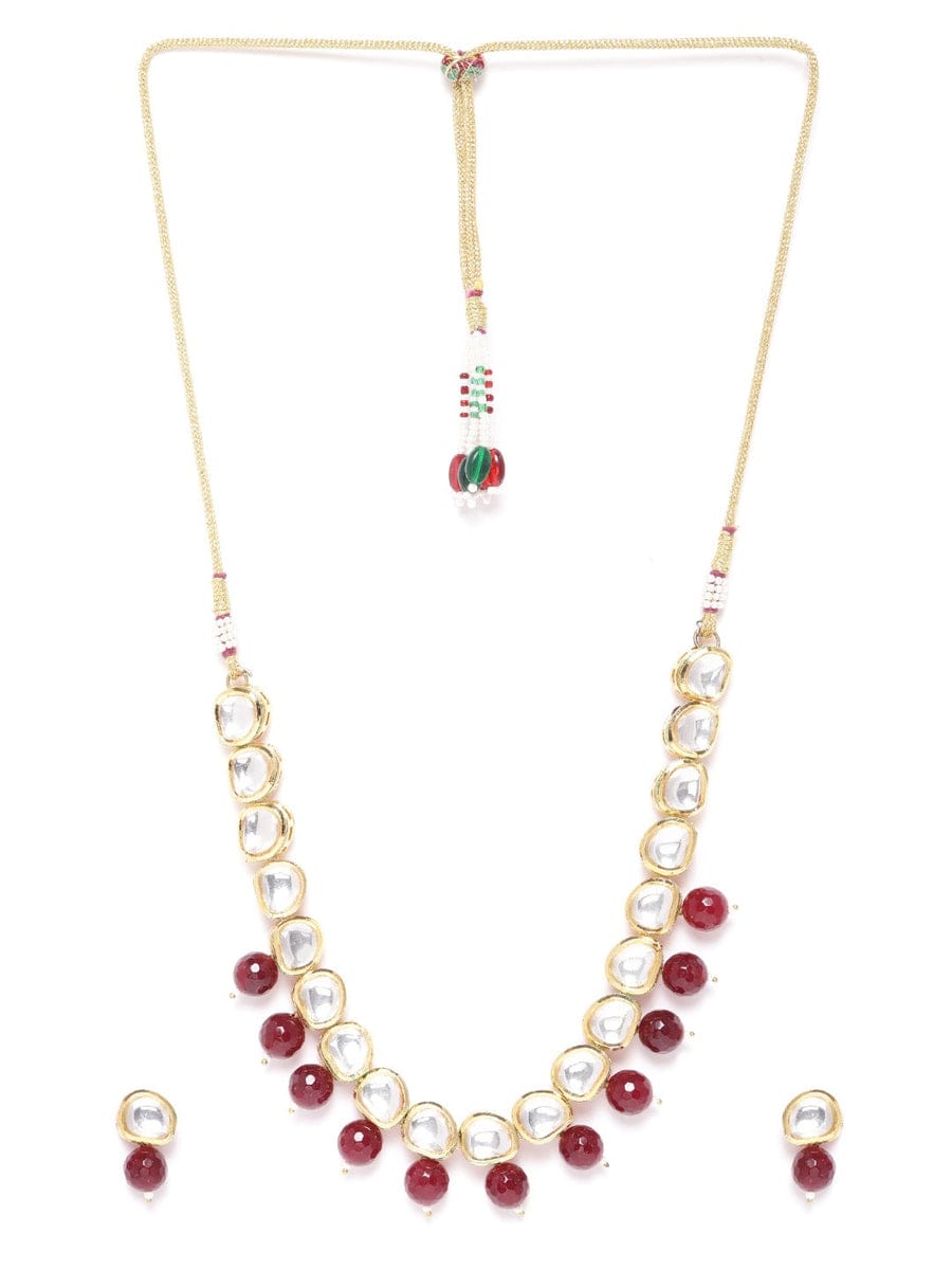 Red Beads Kundan Gold Plated Jewellery Set - Image 3