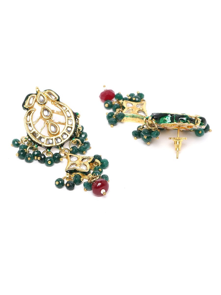 Green & Red Beads Kundan Gold Plated Jewellery Set - Image 5