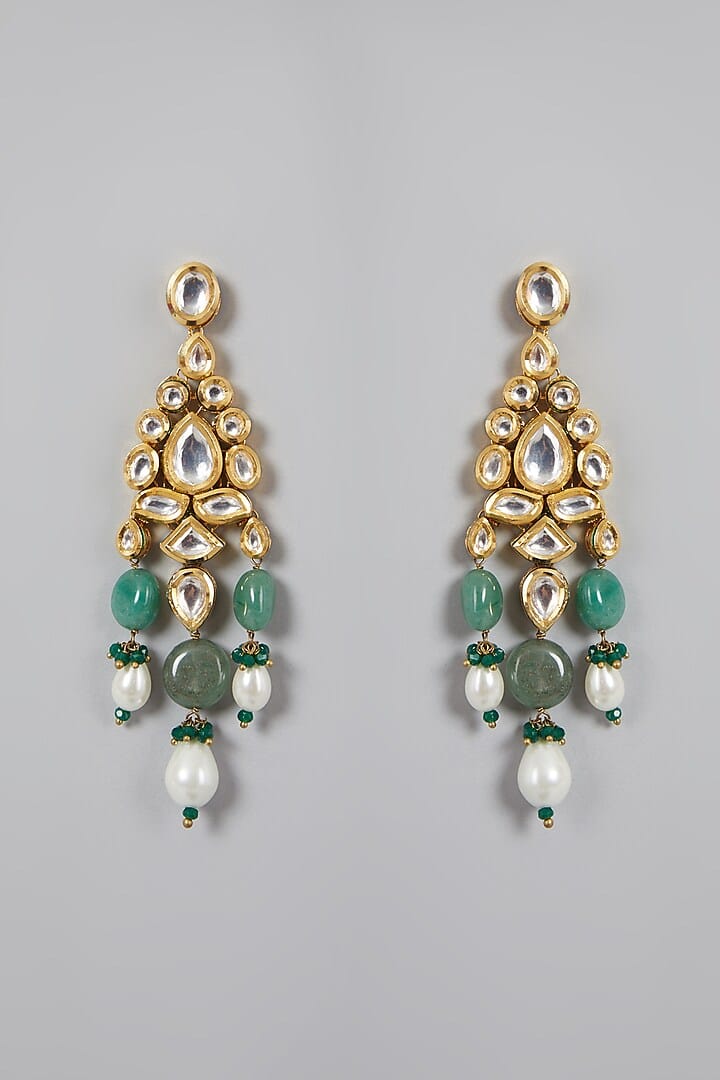 Gold Plated Kundan Polki & Pearl Necklace Set - Image 2