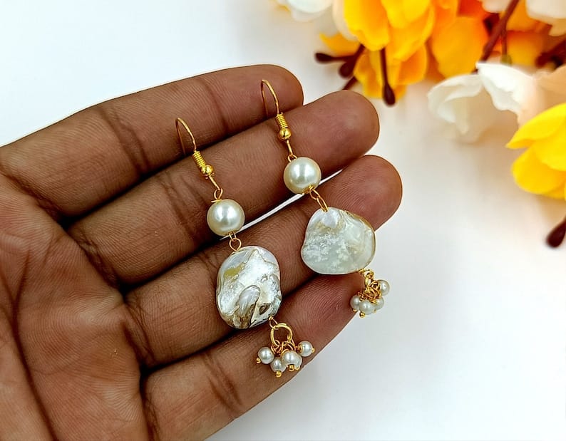 Long White Pearl Necklace Set - Image 4