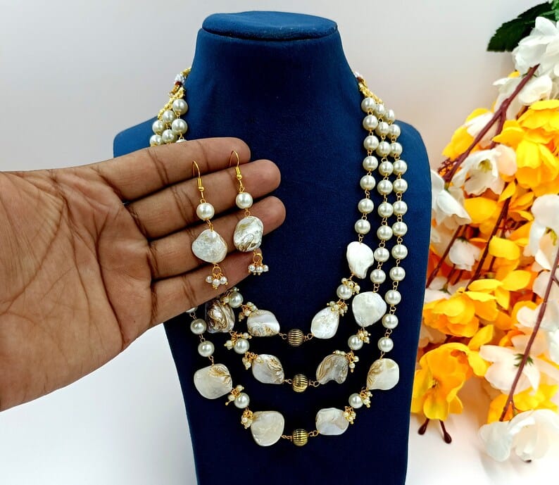 Long White Pearl Necklace Set - Image 2