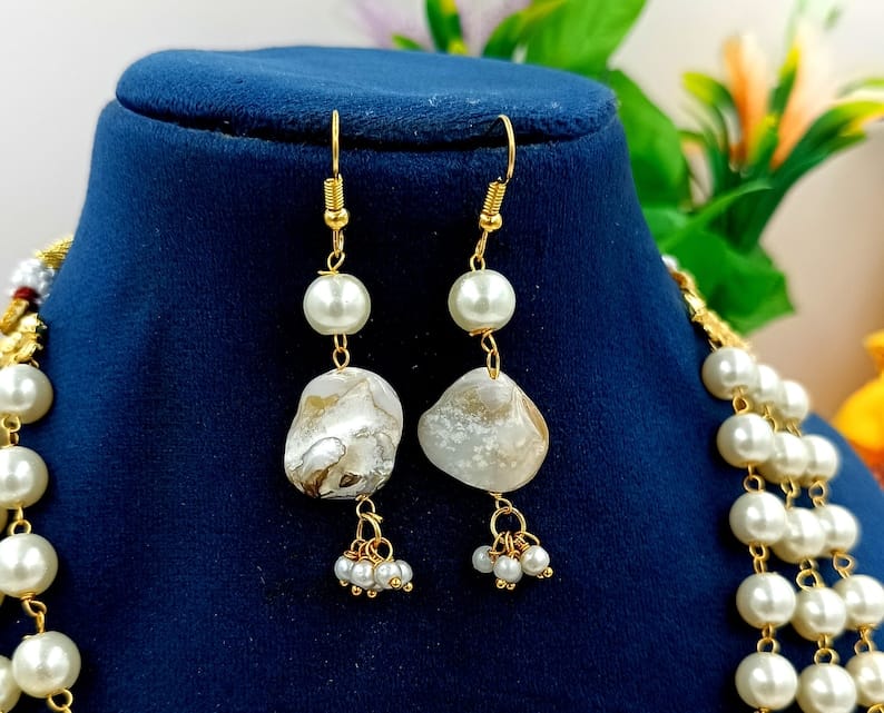 Long White Pearl Necklace Set - Image 3